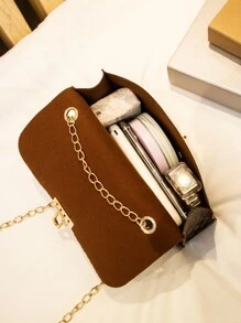 幾何圖案扭鎖鏈條斜挎包 - 棕色 - 查看 5