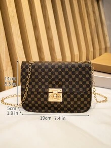 幾何圖案扭鎖鏈條斜挎包 - 棕色 - 查看 6