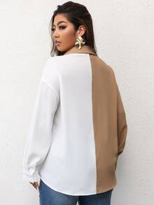 Plus Colorblock Button Front Blouse - Multicolor - View 2