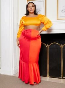 DIANDRA the label Plus Spliced Two Tone Mermaid Skirt - Multicolor - View 1