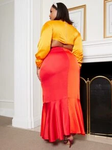 DIANDRA the label Plus Spliced Two Tone Mermaid Skirt - Multicolor - View 2