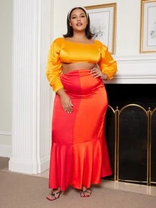 DIANDRA the label Plus Spliced Two Tone Mermaid Skirt - Multicolor - View 3