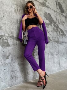 Aveloria Solid Belted Tapered Trousers - Purple - View 5