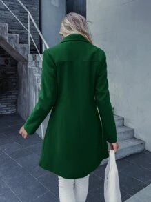 GENKIRA Lapel Collar Double Breasted Overcoat Workwear - Dark Green - View 2