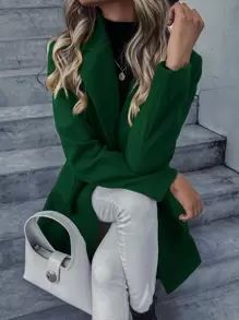 GENKIRA Lapel Collar Double Breasted Overcoat Workwear - Dark Green - View 5