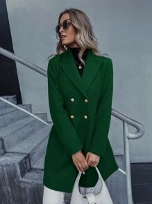 GENKIRA Lapel Collar Double Breasted Overcoat Workwear - Dark Green - View 6