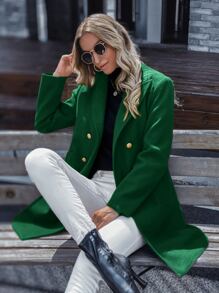 GENKIRA Lapel Collar Double Breasted Overcoat Workwear - Dark Green - View 1