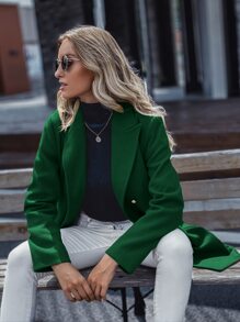 GENKIRA Lapel Collar Double Breasted Overcoat Workwear - Dark Green - View 3