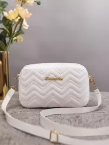 Mini Metal Letter Decor Chevron Crossbody Bag