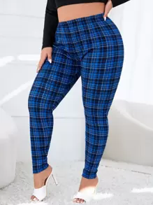 SHEIN SXY 大碼格紋圖案緊身褲 - 彩色 - 查看 1