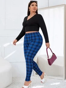 SHEIN SXY 大碼格紋圖案緊身褲 - 彩色 - 查看 3