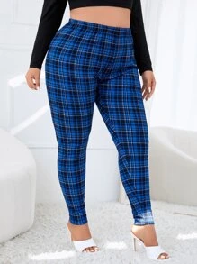 SHEIN SXY 大碼格紋圖案緊身褲 - 彩色 - 查看 4