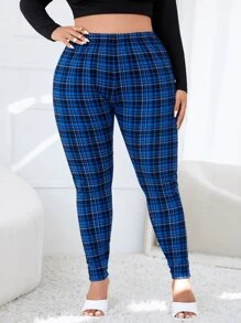 SHEIN SXY 大碼格紋圖案緊身褲 - 彩色 - 查看 5