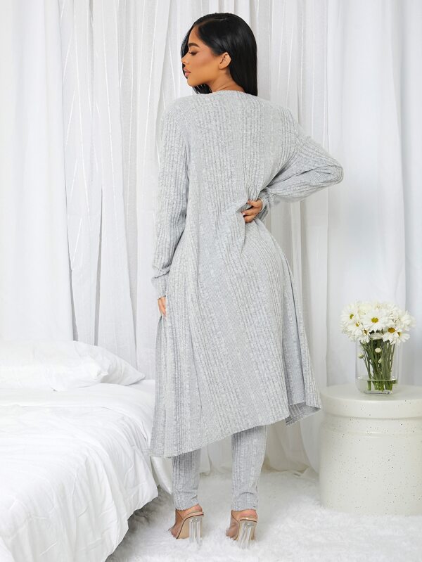 Solid 3pcs Ribbed Knit Lounge Set SHEIN UK
