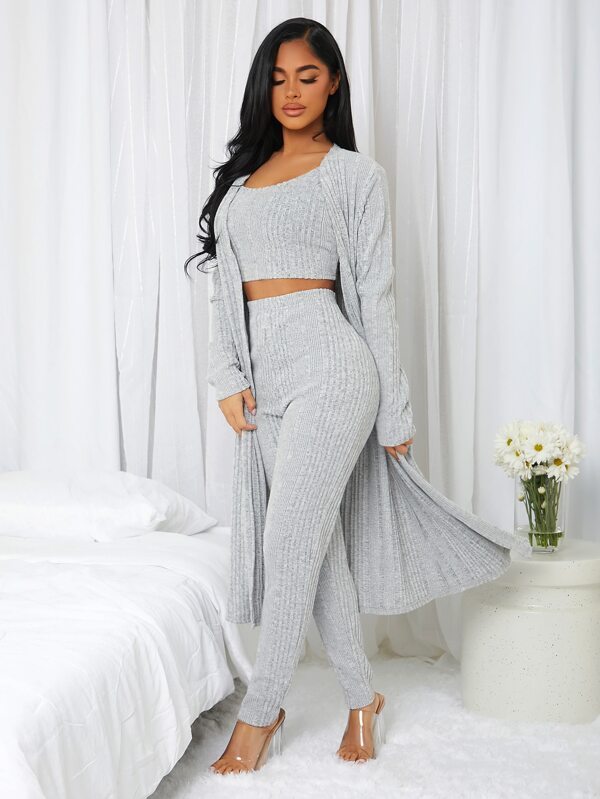 Solid 3pcs Ribbed Knit Lounge Set SHEIN UK