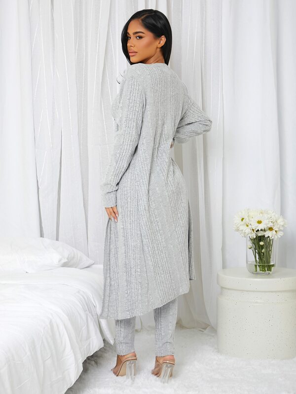 Solid 3pcs Ribbed Knit Lounge Set SHEIN UK