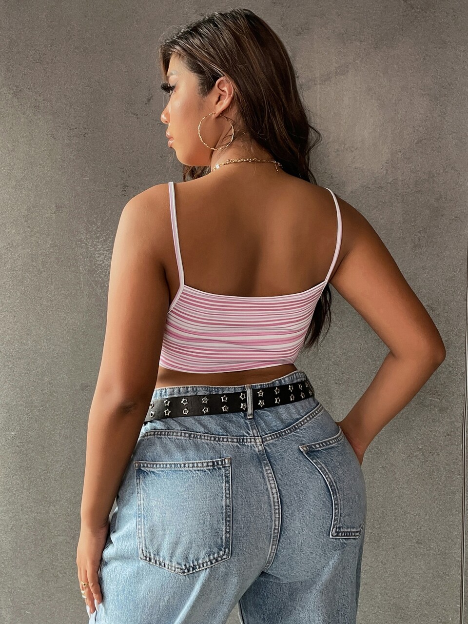 Plus Block Striped Hanky Hem Cami Top