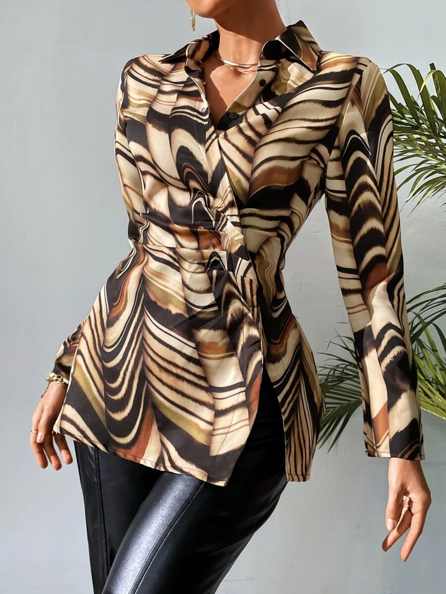 SHEIN Clasi 滿版印花圍裹襯衫 - 彩色 - 查看 1