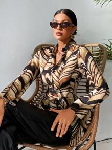 SHEIN Clasi 滿版印花圍裹襯衫 - 彩色 - 查看 3