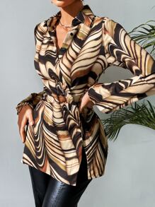 SHEIN Clasi 滿版印花圍裹襯衫 - 彩色 - 查看 4