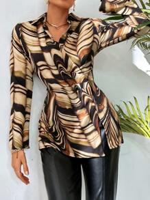 SHEIN Clasi 滿版印花圍裹襯衫 - 彩色 - 查看 5