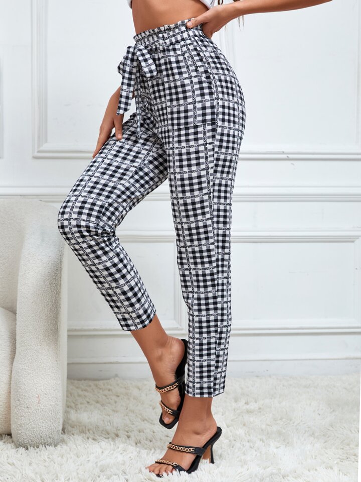 Gingham paperbag pants deals