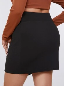 大碼圍裹不對稱下擺半身裙 - 黑色 - 查看 2