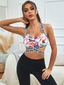 Easithlete 中度支撐印花字母織帶帶運動型文胸