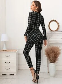 Modelyn Plaid Print Asymmetrical Hem Tee & Leggings - Black - View 2