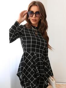 Modelyn Plaid Print Asymmetrical Hem Tee & Leggings - Black - View 3