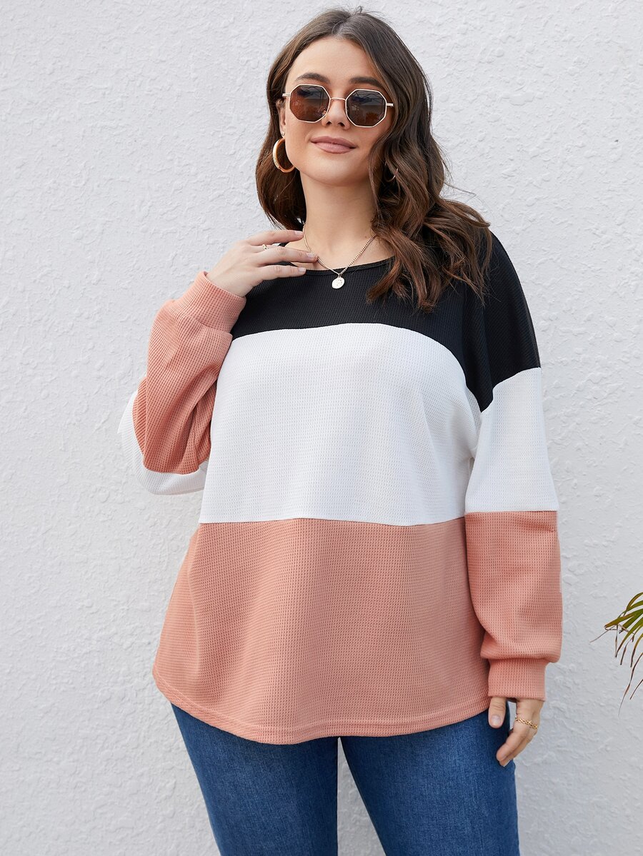 大碼撞色落肩T恤 - 彩色 - 查看 1