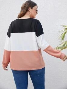 大碼撞色落肩T恤 - 彩色 - 查看 2
