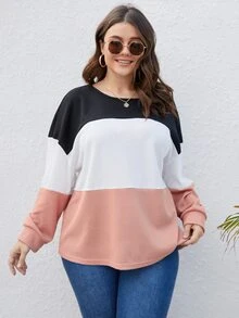 大碼撞色落肩T恤 - 彩色 - 查看 3