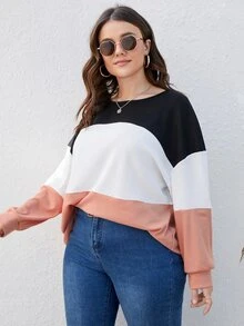 大碼撞色落肩T恤 - 彩色 - 查看 5