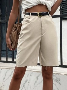 毛邊百慕大短褲不附腰帶 - 杏色 - 查看 1