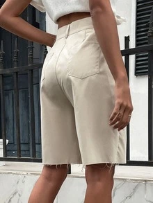 毛邊百慕大短褲不附腰帶 - 杏色 - 查看 2