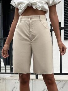 毛邊百慕大短褲不附腰帶 - 杏色 - 查看 4