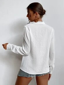 SHEIN Frenchy Solid Half Placket Blouse - White - View 2