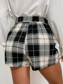 High Waist Plaid Shorts - Multicolor - View 2