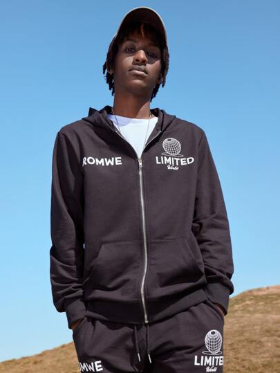 ROMWE Limited للشباب هودي بطباعة أحرف بدون تي شيرت