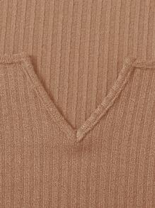 SHEIN Qutie Áo thun Xù nhỏ màu trơn Giải trí - Màu Khaki - Xem 5