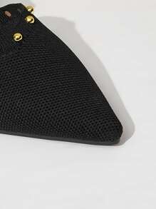 CUCCOO BASICS Giày nữ mũi nhọn đinh tán thanh lịch được trang trí bằng chi tiết thắt nút giày đế bằng màu đen cho kỳ nghỉ hè giày giảm giá mùa hè giày trở lại trường giày sinh viên đại học giày halloween giáng sinh mùa thu - màu đen - Xem 3