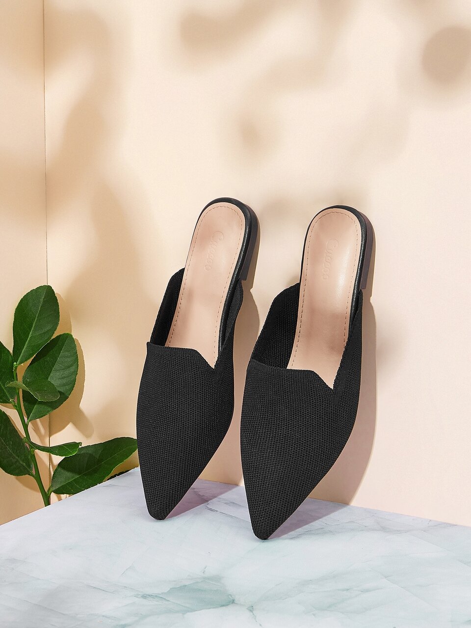 CUCCOO BASICS Woman Shoes Minimalist Point Toe Knit Black Flat Loafer Mules For Summer Vacation Shoes Summer Elegant Flats Back To School Shoes College Student Shoes Christmas Fall New Year Holiday