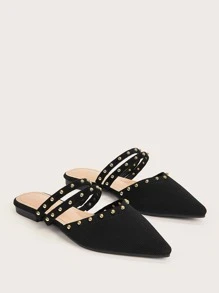 CUCCOO BASICS Giày nữ mũi nhọn đinh tán thanh lịch được trang trí bằng chi tiết thắt nút giày đế bằng màu đen cho kỳ nghỉ hè giày giảm giá mùa hè giày trở lại trường giày sinh viên đại học giày halloween giáng sinh mùa thu - màu đen - Xem 2