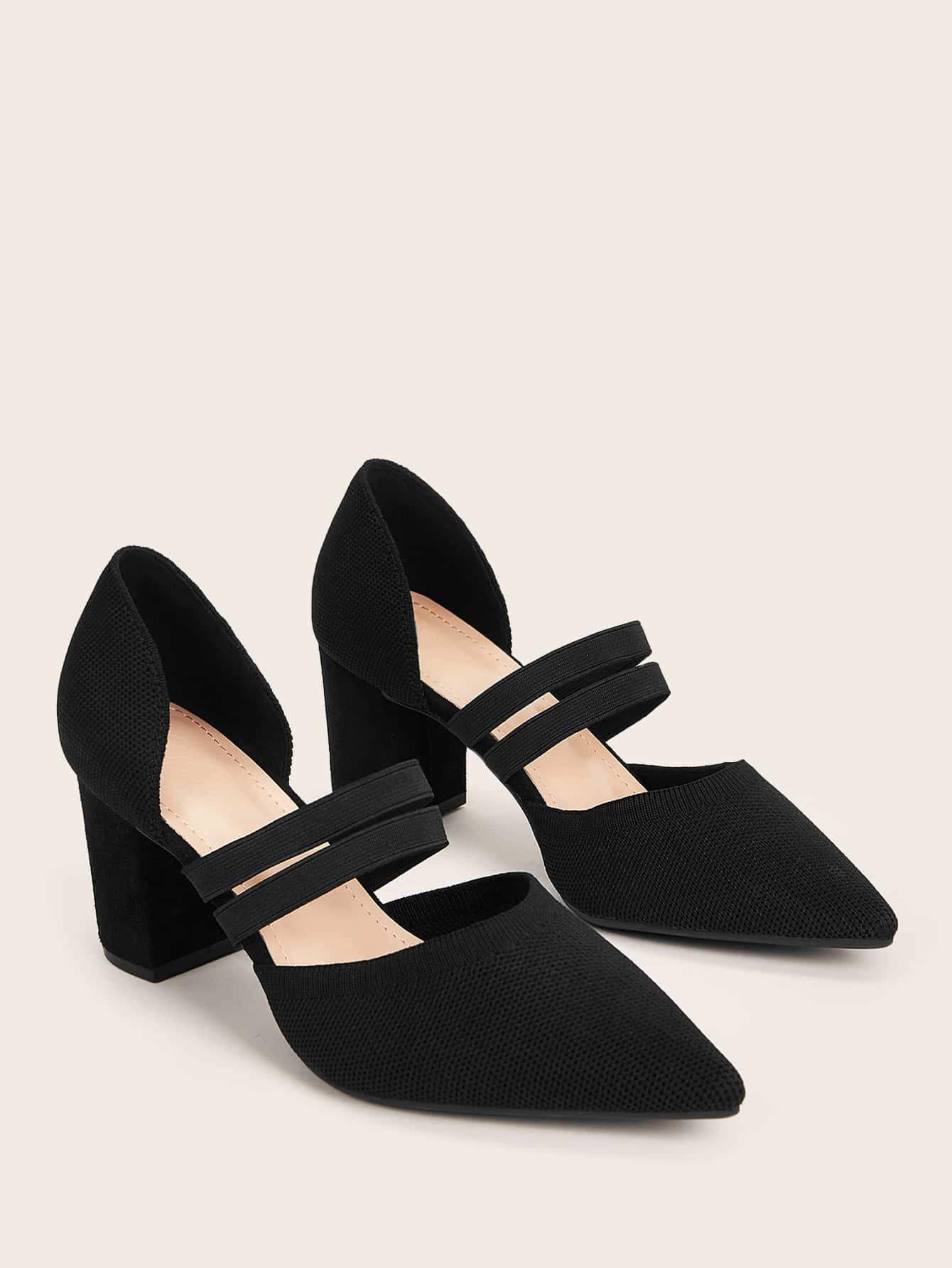 CUCCOO BASICS Woman Shoes Minimalist Point Toe Knit Chunky Fashion Black Mary Jane Pumps For Spring And Summer Vacation Shoes Summer Elegant Heels Back To School Shoes College Student Shoes Spring Shoes Spring Break Easter