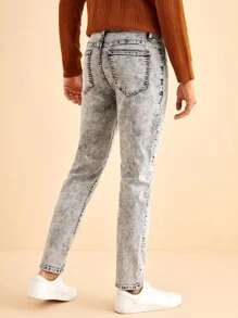 Manfinity 男士高彈力合身牛仔褲 - 淺灰色 - 查看 2