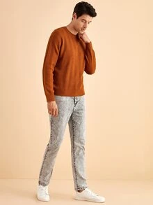 Manfinity 男士高彈力合身牛仔褲 - 淺灰色 - 查看 5