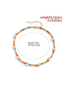 撞色串珠項鍊 - 彩色 - 查看 3