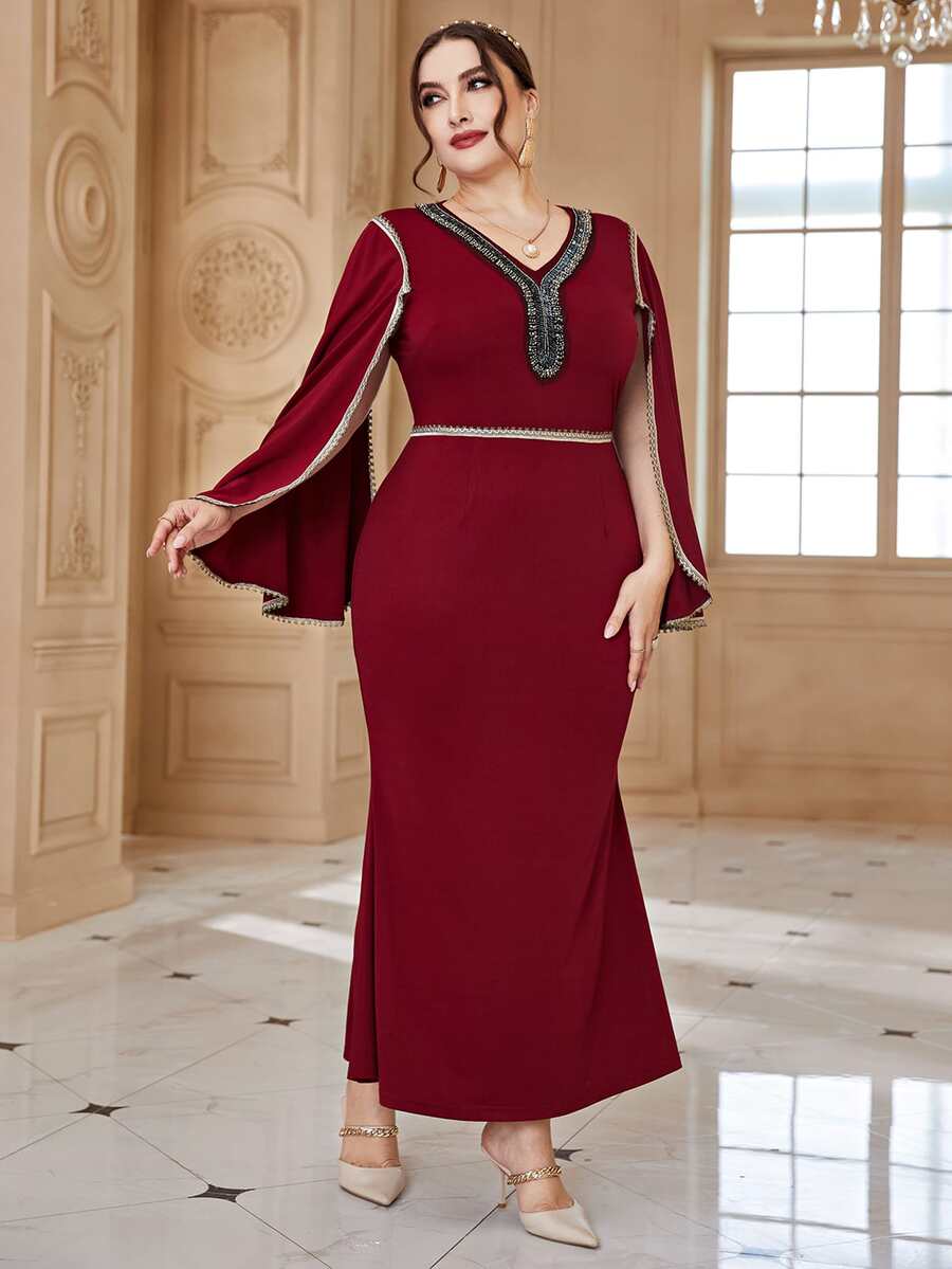 Đầm Plus Size màu trơn Thanh lịch - Màu Đỏ Sâu - Xem 1