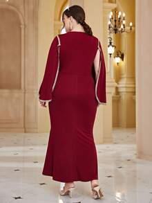 Đầm Plus Size màu trơn Thanh lịch - Màu Đỏ Sâu - Xem 2